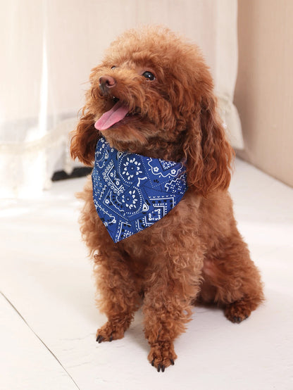 1Pc Adjustable Printed PU Pet Bandana with Water Absorbent Towel and Traction Buckle for Small and Medium Dogs