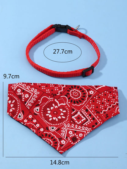 1Pc Adjustable Printed PU Pet Bandana with Traction Buckle, Suitable for Small to Medium-Sized Dogs