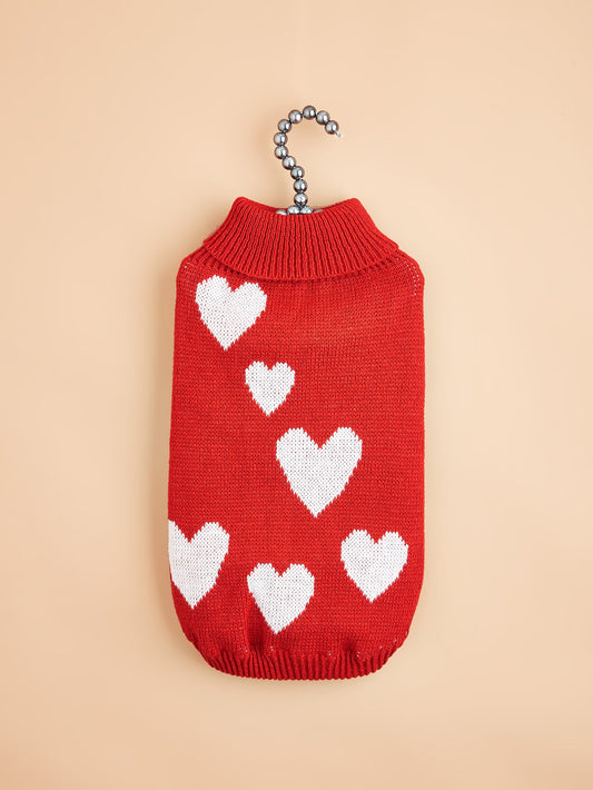 Valentine'S Day Autumn and Winter Pet Clothes, Red Heart and Lovely Heart Knitted Sweater Dress, Suitable for Teddy, French Bulldog, Bichon, Panda and Cat