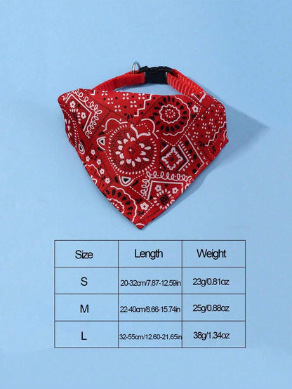 1Pc Adjustable Printed PU Pet Bandana with Traction Buckle, Suitable for Small to Medium-Sized Dogs