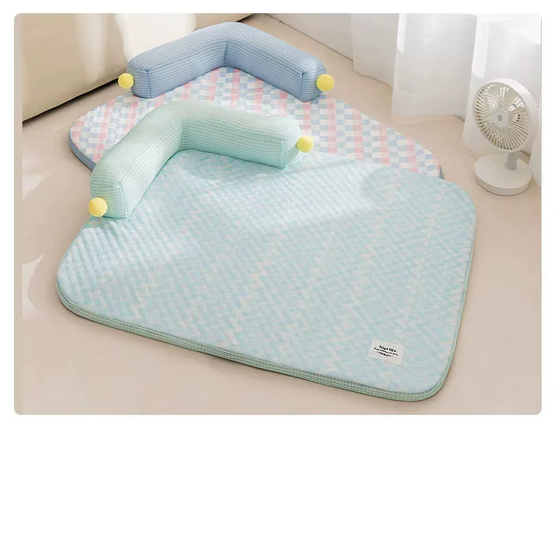 Spring and Summer L-Shaped Dog Bed Cushion Sofa Bed Teddy Dog Mat Cat Cool Bed Summer Cooling Cat Bed Pet Bed