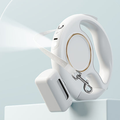 Correa Retráctil 3 m con Luz LED y Porta Bolsas – USB Recargable, Resistente hasta 100 kg