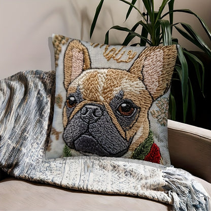 Funda de Cojín Bordada Bulldog Francés – “Winter Wonder” 18x18