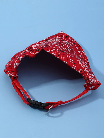 1Pc Adjustable Printed PU Pet Bandana with Traction Buckle, Suitable for Small to Medium-Sized Dogs