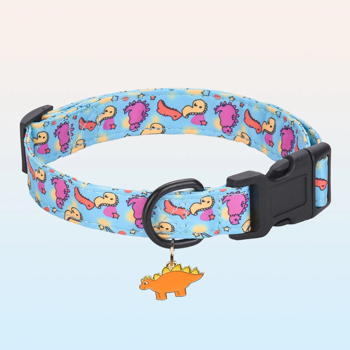 CP607/CP709--1pc pet collar with animal/dinosaur prints and pendants, adjustable twill fabric collar for dogs and cats.