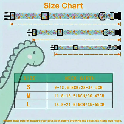CP607/CP709--1pc pet collar with animal/dinosaur prints and pendants, adjustable twill fabric collar for dogs and cats.