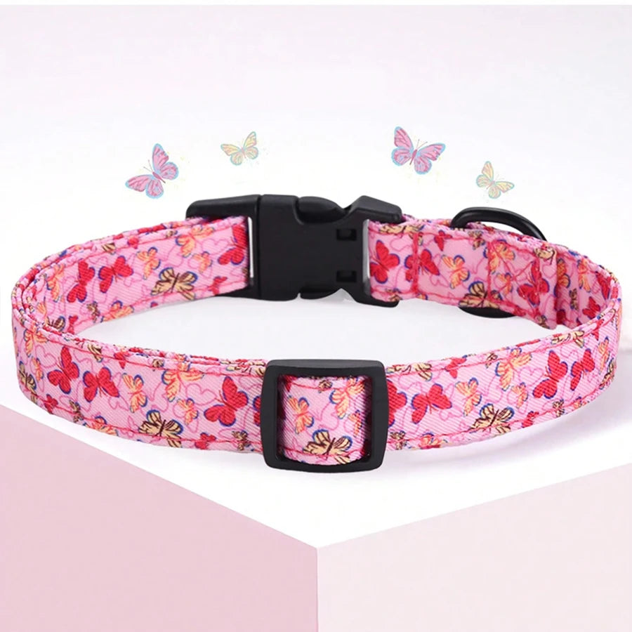CP607/CP709--1pc pet collar with animal/dinosaur prints and pendants, adjustable twill fabric collar for dogs and cats.