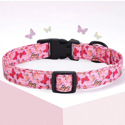 CP607/CP709--1pc pet collar with animal/dinosaur prints and pendants, adjustable twill fabric collar for dogs and cats.