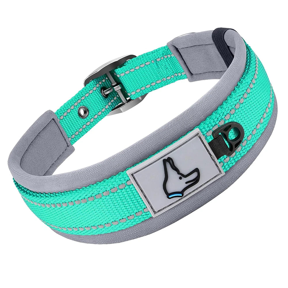 Padded Dog Collars for small Medium large Dogs Reflective Wide Pet Collars Adjustable Heavy Duty Nylon Neoprene Dog Collar