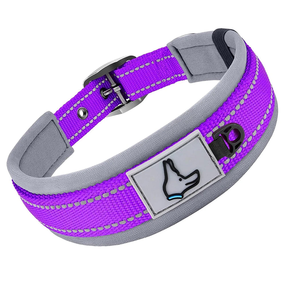 Padded Dog Collars for small Medium large Dogs Reflective Wide Pet Collars Adjustable Heavy Duty Nylon Neoprene Dog Collar