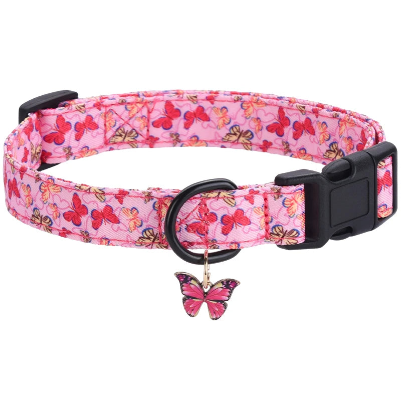 CP607/CP709--1pc pet collar with animal/dinosaur prints and pendants, adjustable twill fabric collar for dogs and cats.