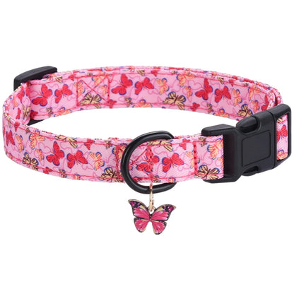 CP607/CP709--1pc pet collar with animal/dinosaur prints and pendants, adjustable twill fabric collar for dogs and cats.