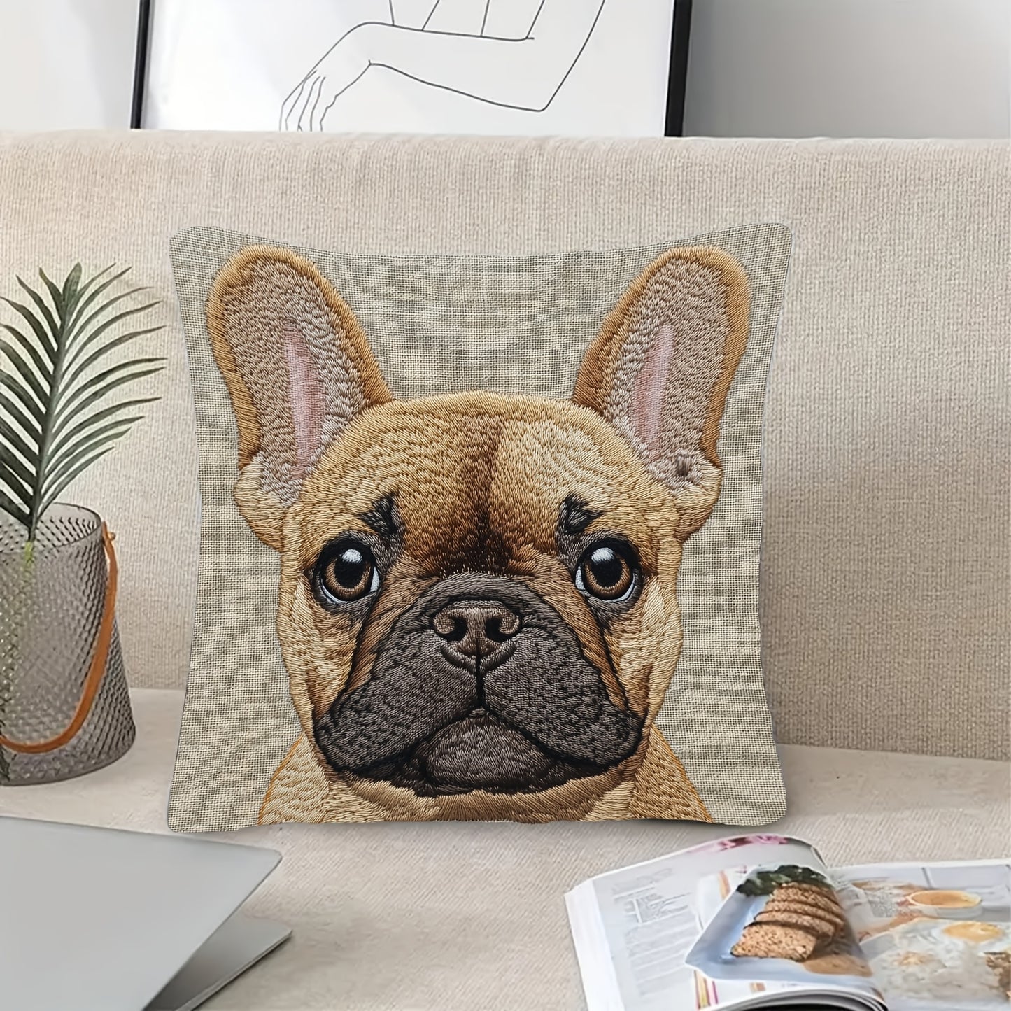 Funda de Cojín 18x18 – Bulldog Francés Bordado