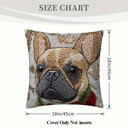 Funda de Cojín Bordada Bulldog Francés – “Winter Wonder” 18x18