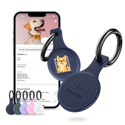 2pcs, includes 1 white and 1 blue, silent silicone QR code dog tag, equipped with pet health management application, NFC enabled, scan to share pet profile, location alert email, no need to charge. Suitable for dog collars or