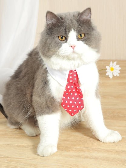 1Pc Medium/Small Dog Star Printed Gentleman Bowtie with Adjustable Hook and Loop