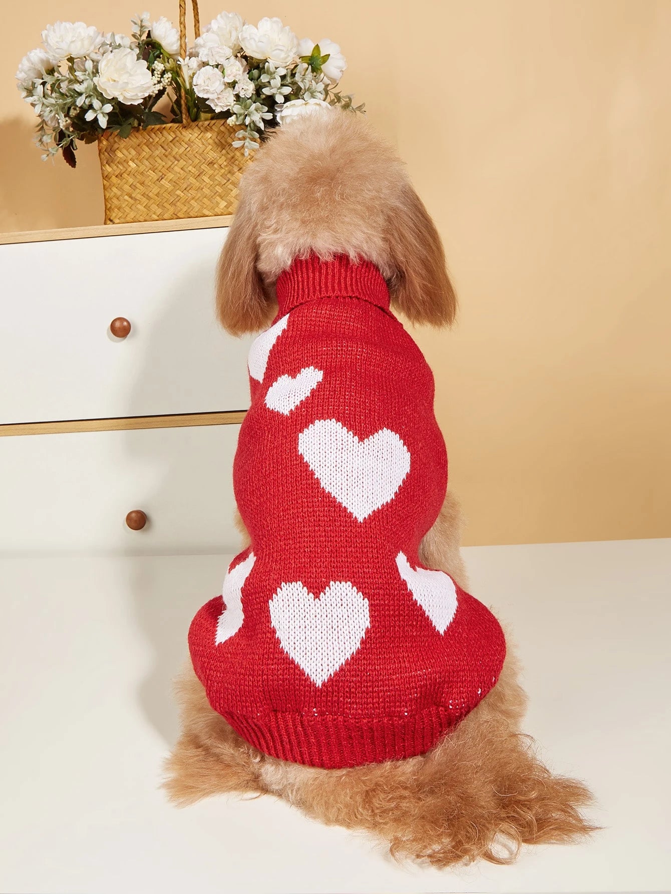 Valentine'S Day Autumn and Winter Pet Clothes, Red Heart and Lovely Heart Knitted Sweater Dress, Suitable for Teddy, French Bulldog, Bichon, Panda and Cat