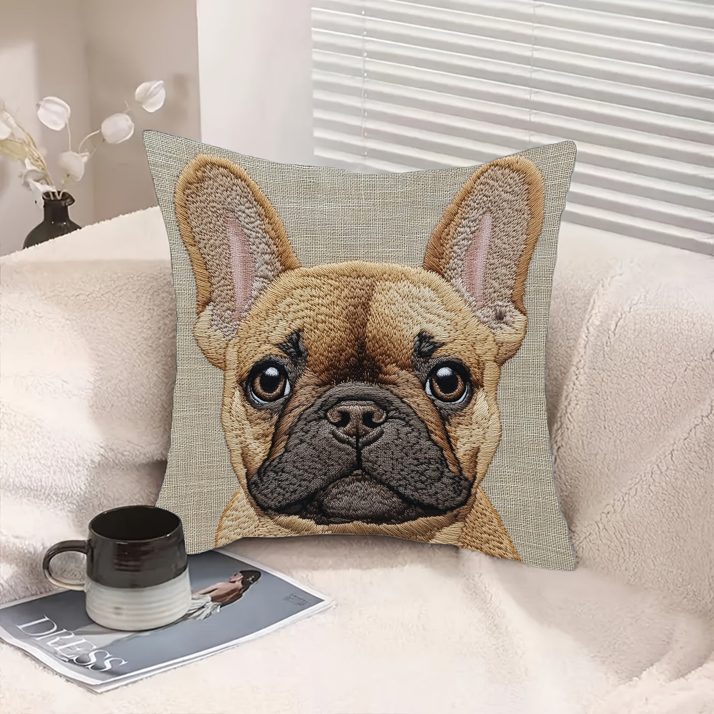 Funda de Cojín 18x18 – Bulldog Francés Bordado