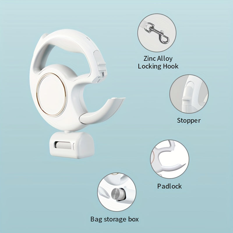 Correa Retráctil 3 m con Luz LED y Porta Bolsas – USB Recargable, Resistente hasta 100 kg