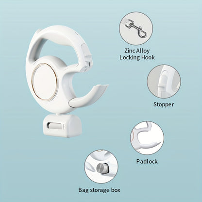 Correa Retráctil 3 m con Luz LED y Porta Bolsas – USB Recargable, Resistente hasta 100 kg