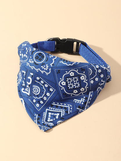 1Pc Adjustable Printed PU Pet Bandana with Water Absorbent Towel and Traction Buckle for Small and Medium Dogs