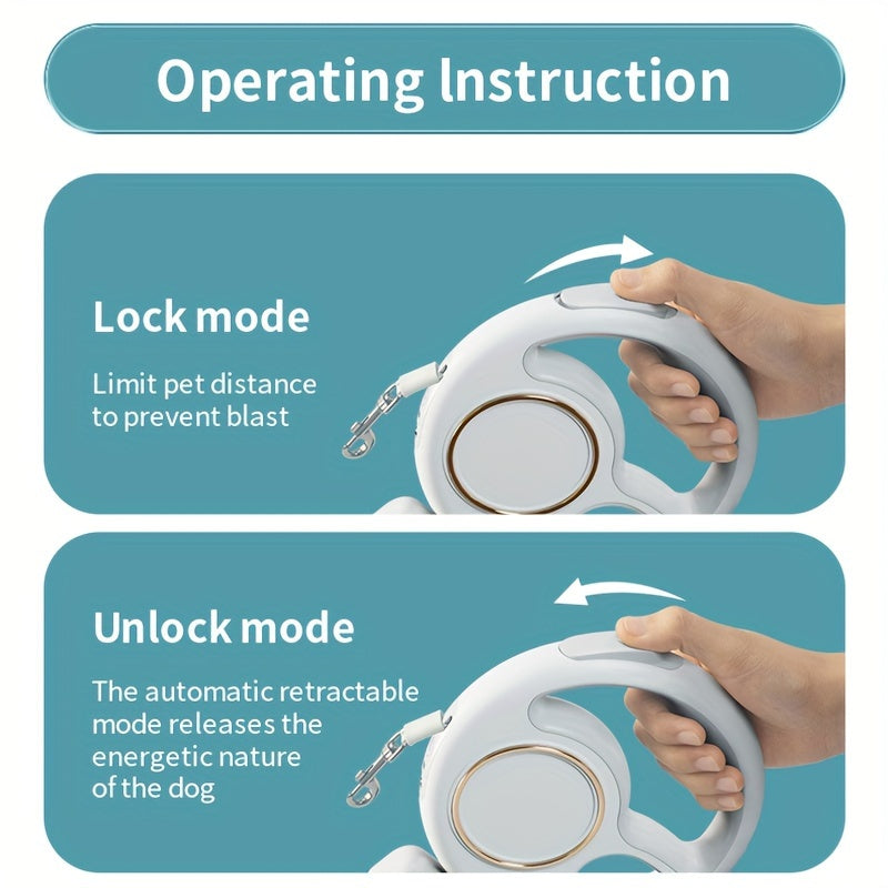 Correa Retráctil 3 m con Luz LED y Porta Bolsas – USB Recargable, Resistente hasta 100 kg