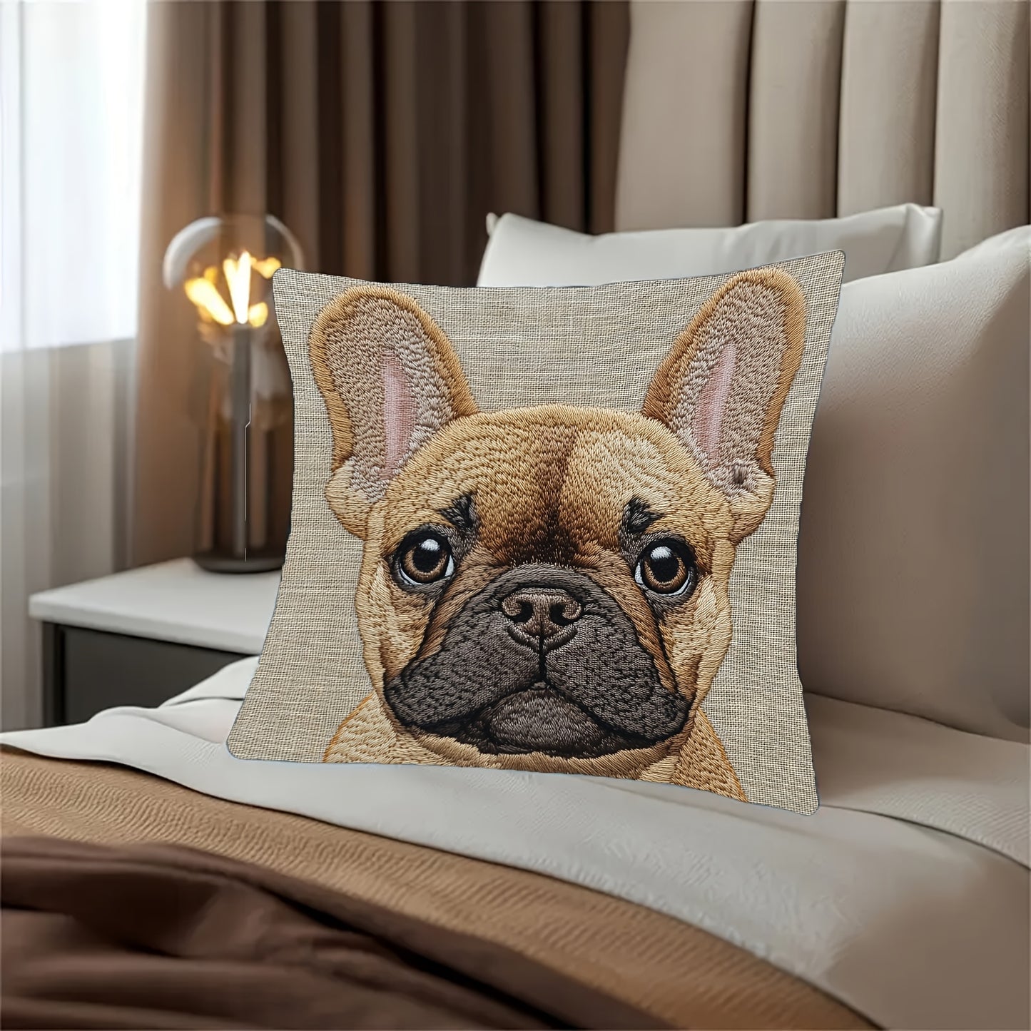 Funda de Cojín 18x18 – Bulldog Francés Bordado